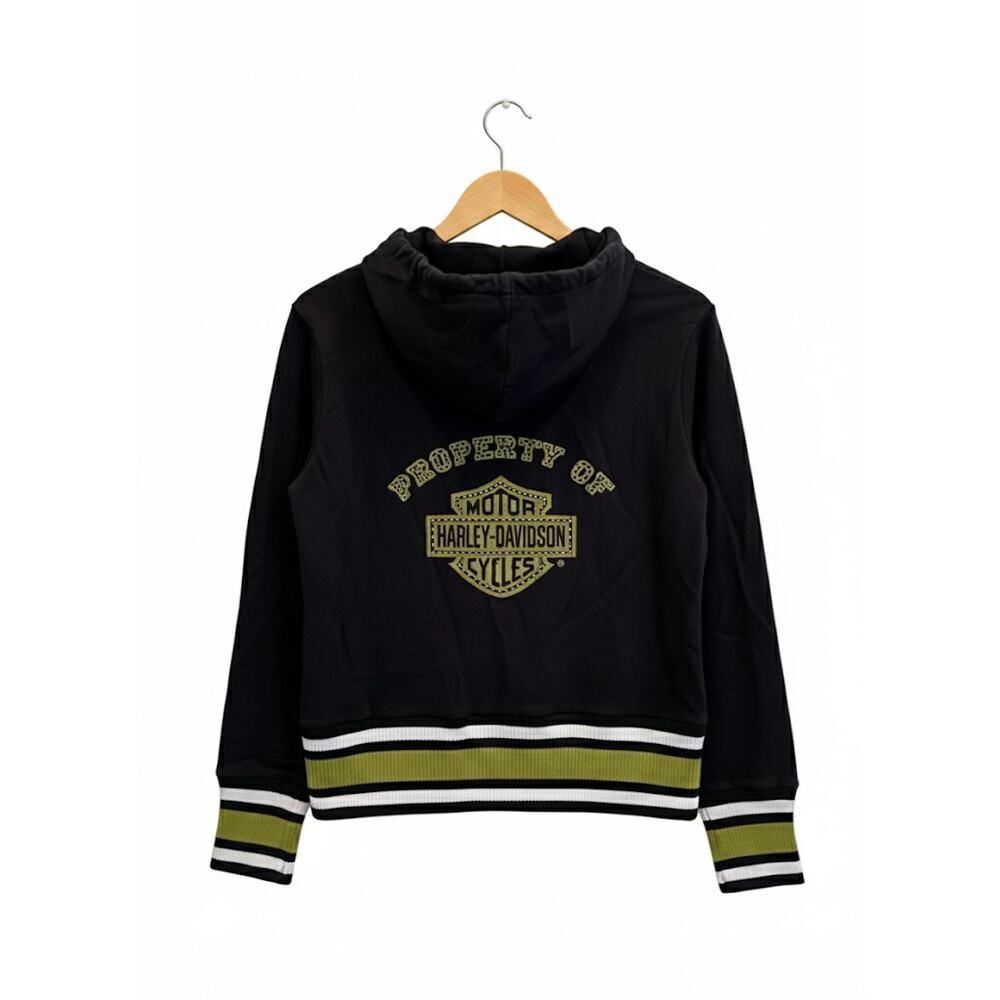 Harley Davidson Vintage Y2K Gemstone Zipper Black Hoodie Sweatshirt 1W 18 20